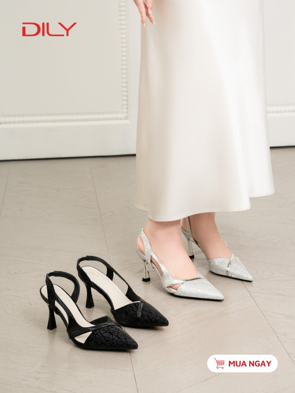 Giày slingback cut-out tôn chân, da phủ nhũ cao cấp DL0685 - DILY