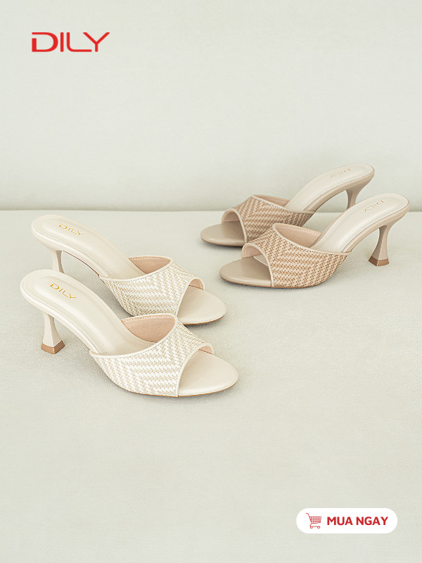 Dép guốc mũi tròn nền da họa tiết đan mây trẻ trung DL0652 - DILY