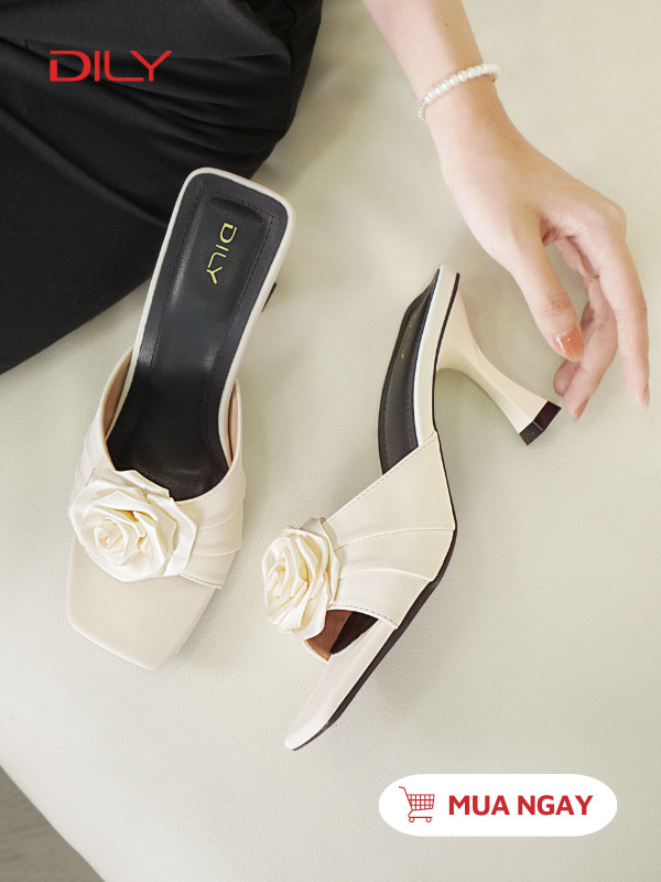 Dép guốc quai ngang xếp ly đính hoa sang trọng DL0577 - DILY