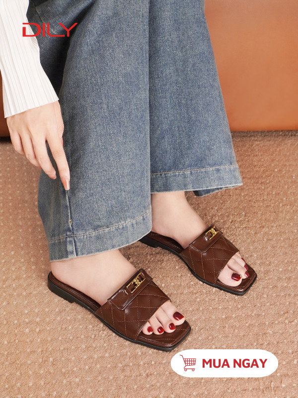 Dép bệt mũi vuông thiết kế chỉ nổi sang trọng DL0528 - DILY
