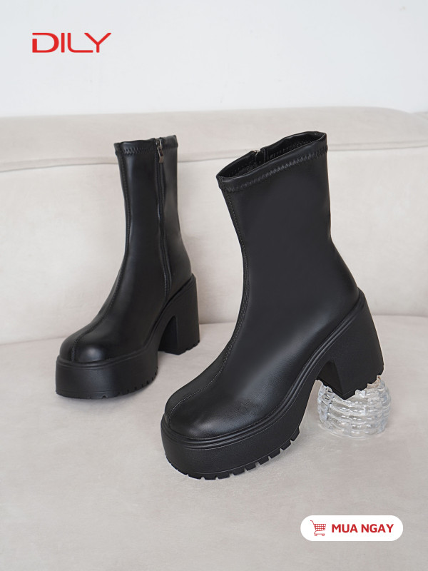 Giày boot nữ cổ thấp basic, đế cao 9cm tôn dáng AG0167 - DILY