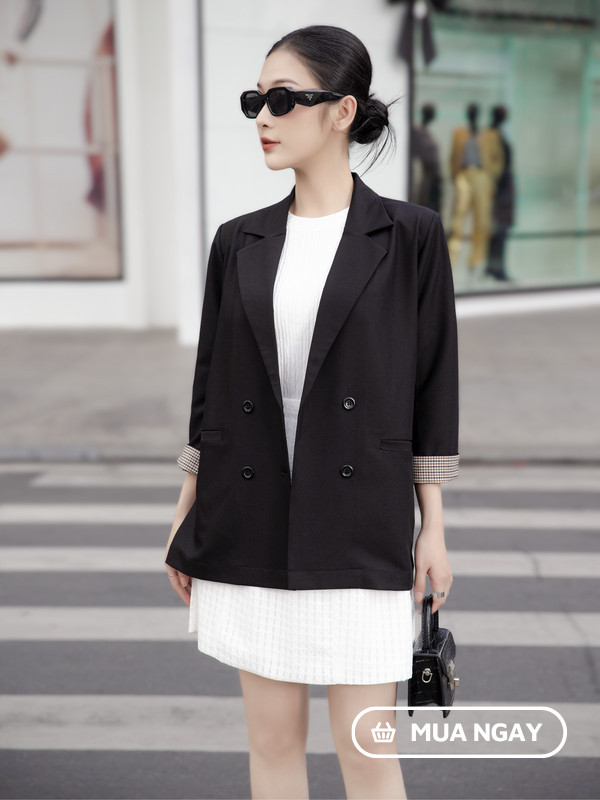 Áo blazer nữ form suông màu đen cơ bản AB0363