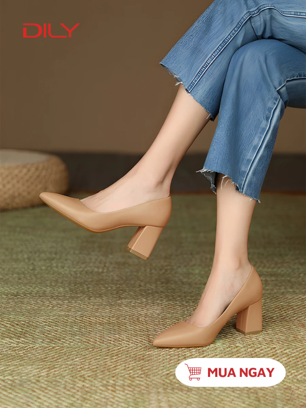 Giày bít mũi nhọn gót vuông basic AA0265 - DILY