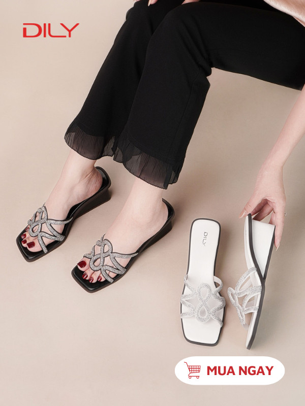 Dép guốc đế xuồng quai uốn cong, đính đá sang trọng AA0476 - DILY