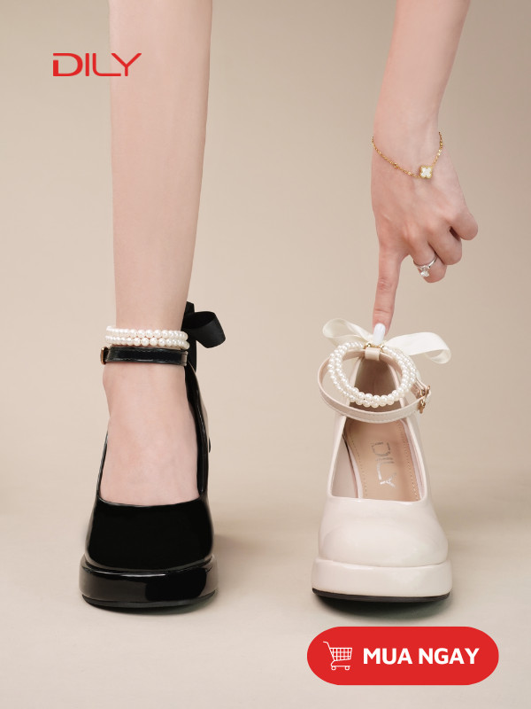 Giày Mary Jane quai ngọc trai + buộc nơ yêu kiều AG0126 - DILY