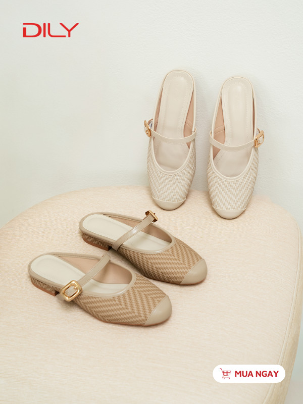 Dép sục mũi tròn phối da họa tiết đa mây DL0641 - DILY