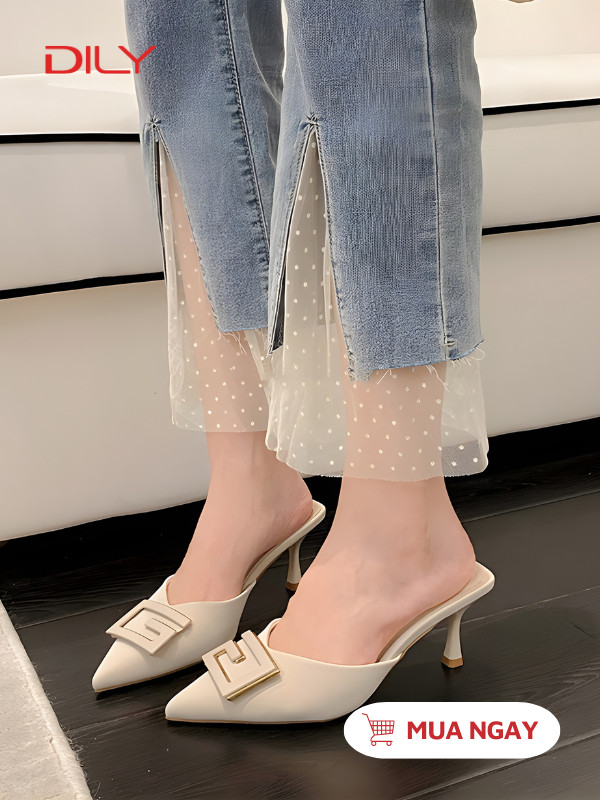 Guốc mũi nhọn phối khóa chữ G sang trọng AA0353 - DILY