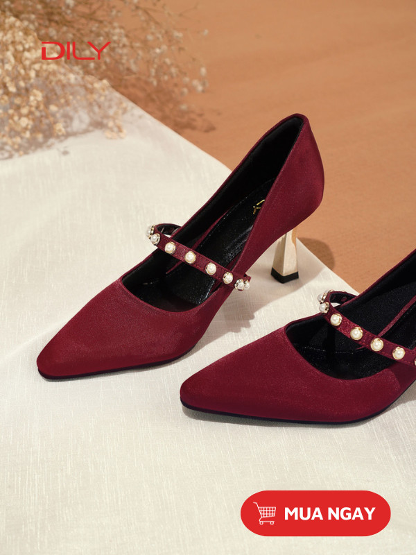 Giày cao gót lụa satin quai đính hạt đúng gu tiểu thư AA0462 - DILY