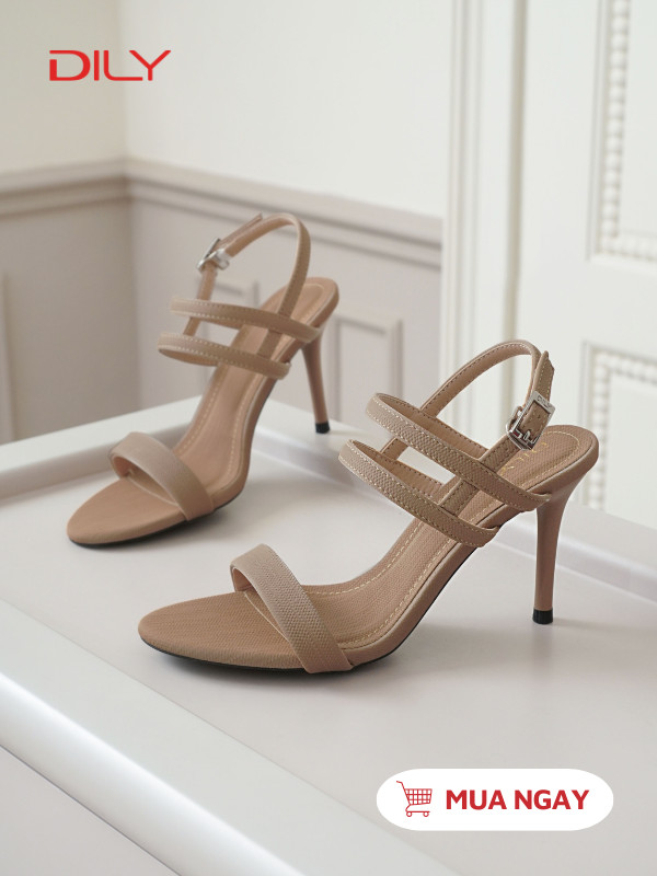 Sandal cao gót quai mảnh, chất da vân cao cấp DL0572 - DILY