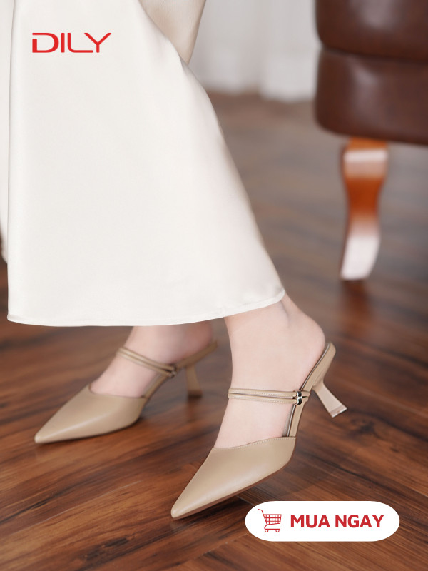 Giày Mules thiết kế mũi nhọn, quai mảnh tôn chân cao 6cm DL0556 - DILY